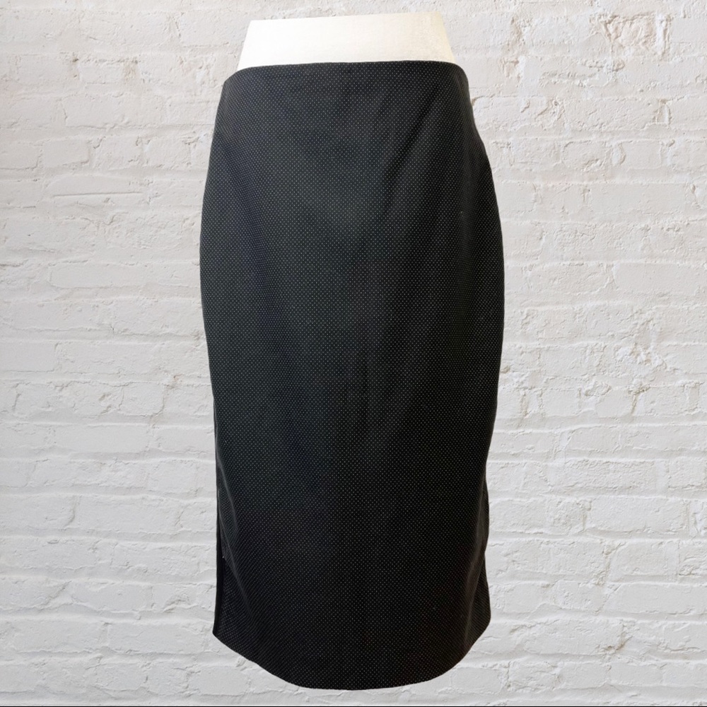 Cortelle Pencil Skirt Black Dainty White Dots Bold Side Stripe Exposed Zipper